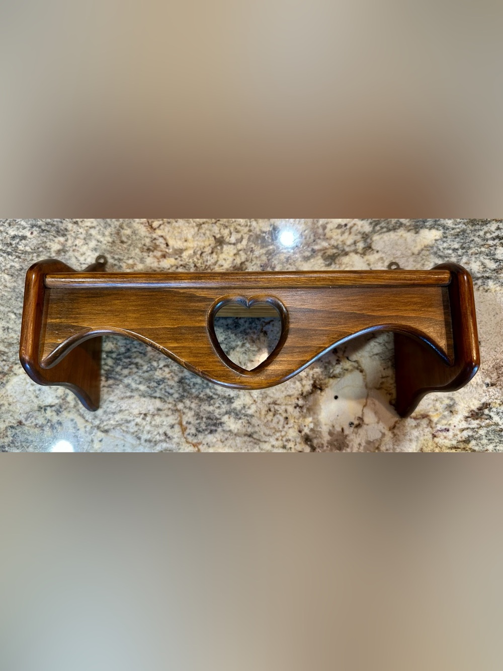 🩵 1990s Wooden Wall Shelf 13.5” • Heart Cutout • Country Primitive Decor